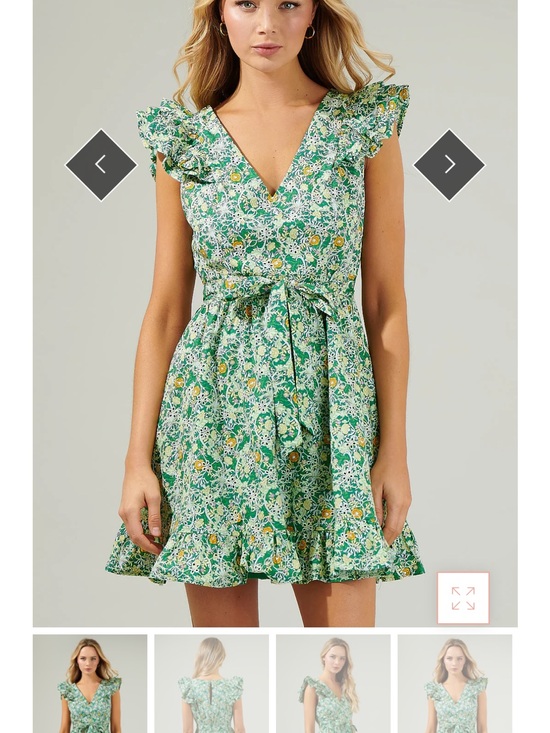 Sugarlips Dresses & Skirts - Sugarlips Green Floral Ruffle Eyelet Mini Dress with Yellow Accents
